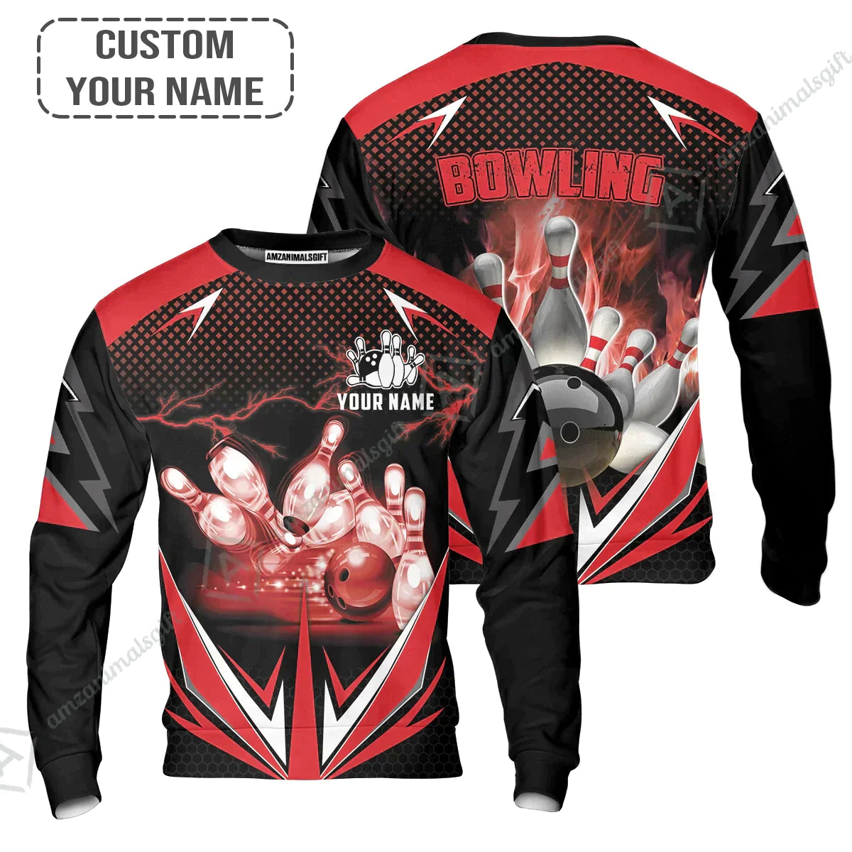 Customized Bowling Red Fire Hoodie For Bowling Players, Bowling Team Uniform Shirts, Gift For Men, Bowling Lovers, Bowlers