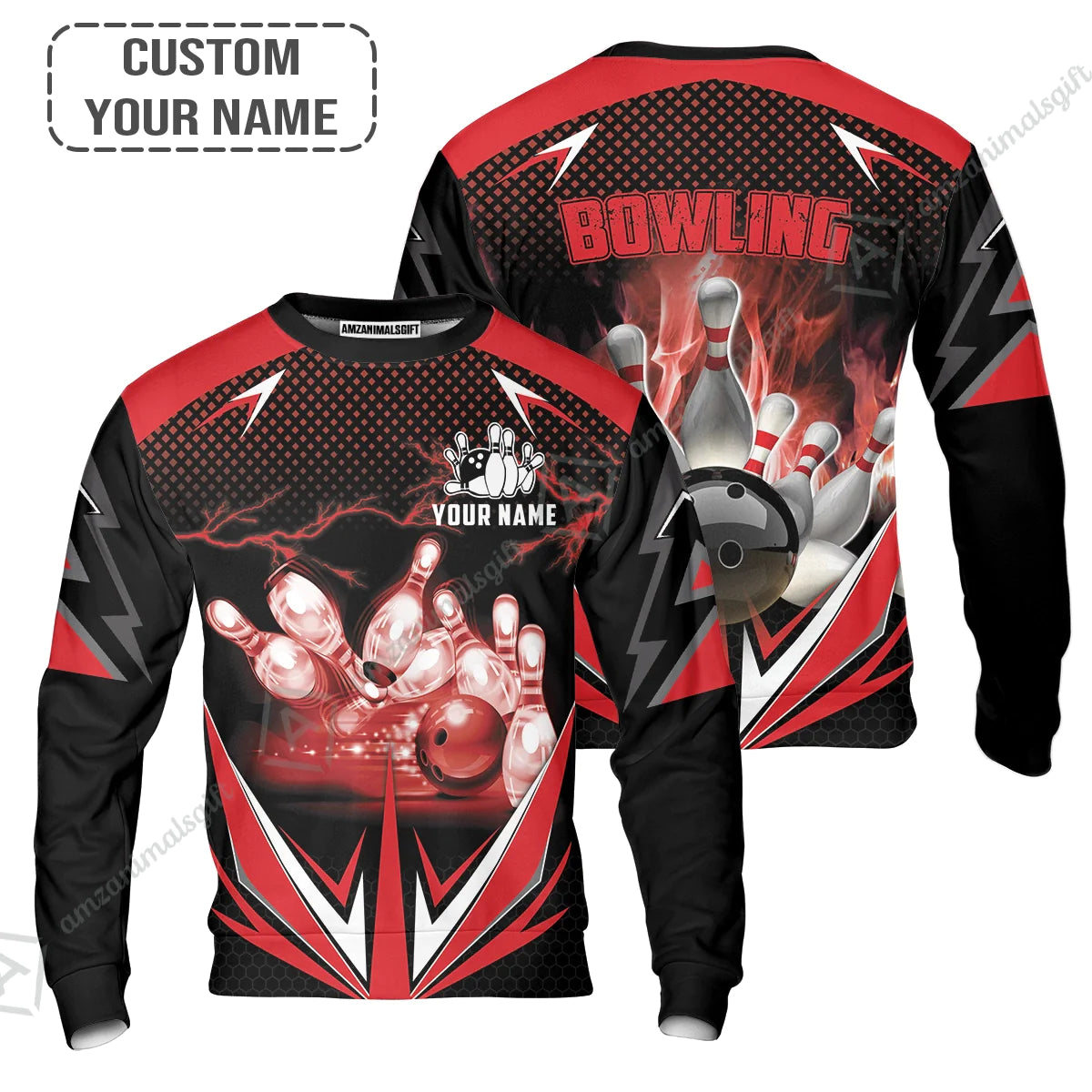 Customized Bowling Red Fire Polo Shirt For Bowling Players, Bowling Team Uniform Shirts, Gift For Men, Bowling Lovers, Bowlers