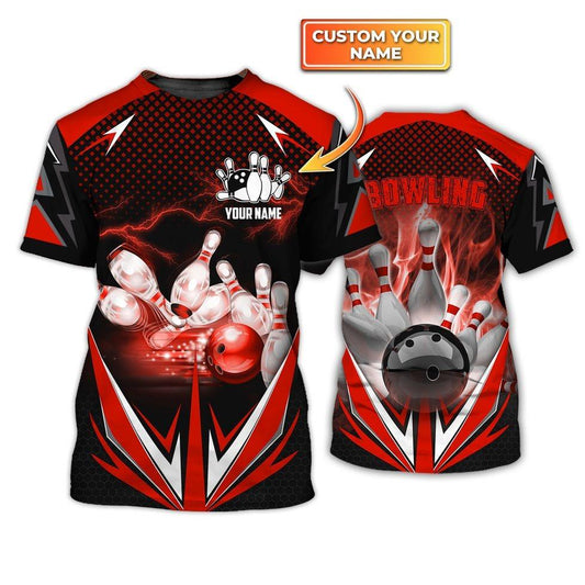 Customized Bowling Red Fire T Shirt For Bowling Players, Personalized Bowling Team Uniform Shirts - Gift For Men, Bowling Lovers, Bowlers. - Amzanimalsgift