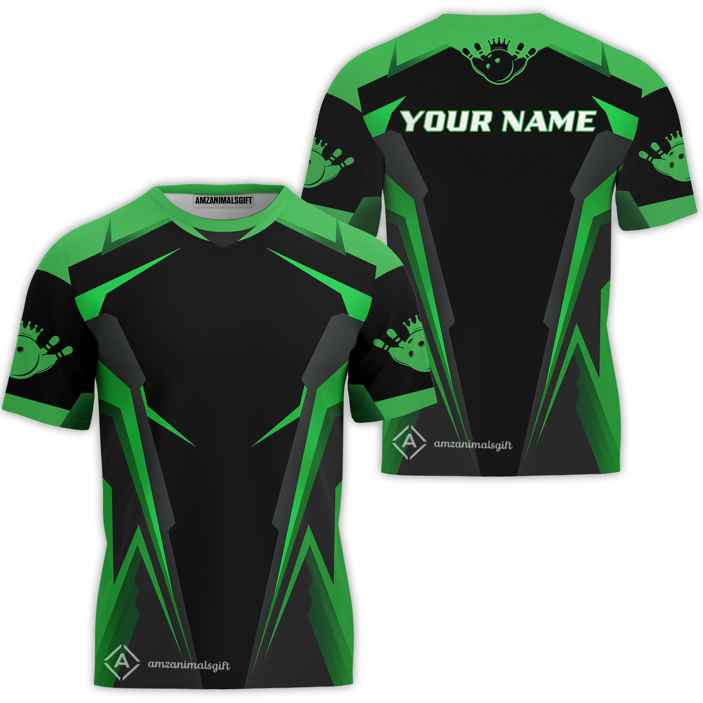 Customized Bowling Polo Shirt, Black And Green Bowling Polo Shirt, Perfect Outfit For Bowlers