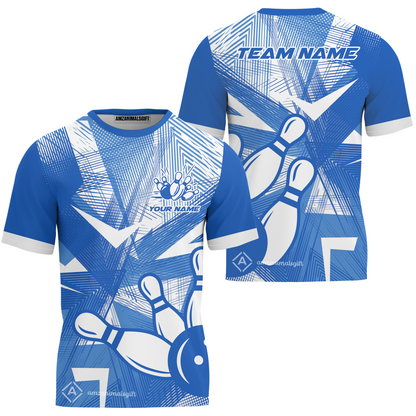 Customized Bowling T-Shirt, Bowling Ball And Pins Esport Pattern Multicolor Option T-Shirt Uniform For Bowlers