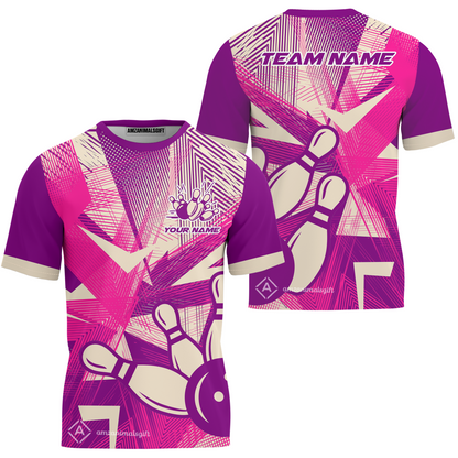 Customized Bowling T-Shirt, Bowling Ball And Pins Esport Pattern Multicolor Option T-Shirt Uniform For Bowlers