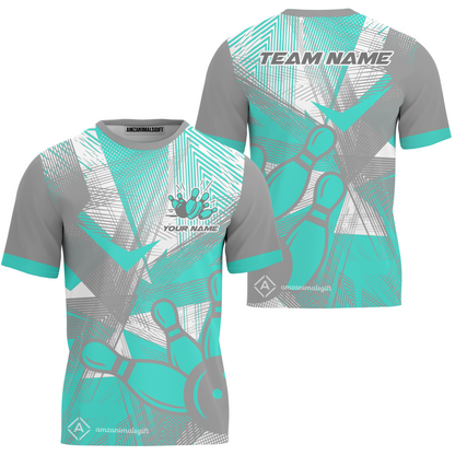 Customized Bowling T-Shirt, Bowling Ball And Pins Esport Pattern Multicolor Option T-Shirt Uniform For Bowlers