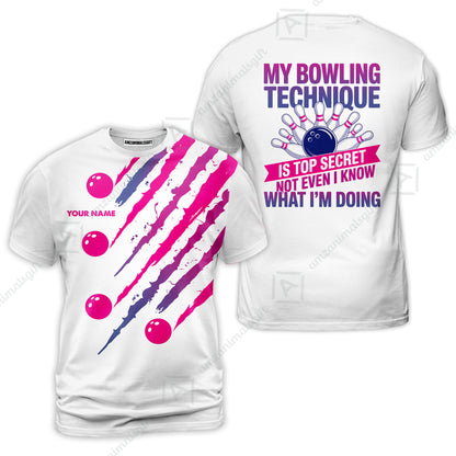 Customized Bowling Jersey, My Bowling Technique Is Top Secret - Personalized Name Stand Collar Quarter-zip Shirt