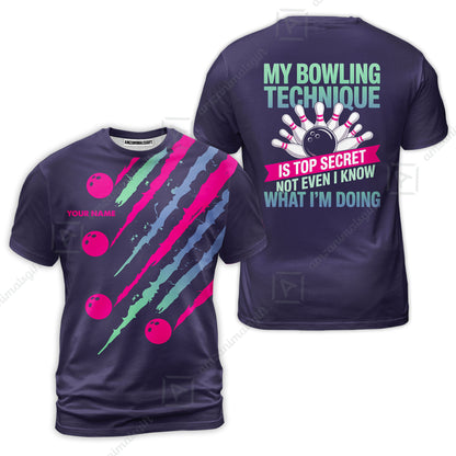 Customized Bowling Jersey, My Bowling Technique Is Top Secret - Personalized Name Stand Collar Quarter-zip Shirt