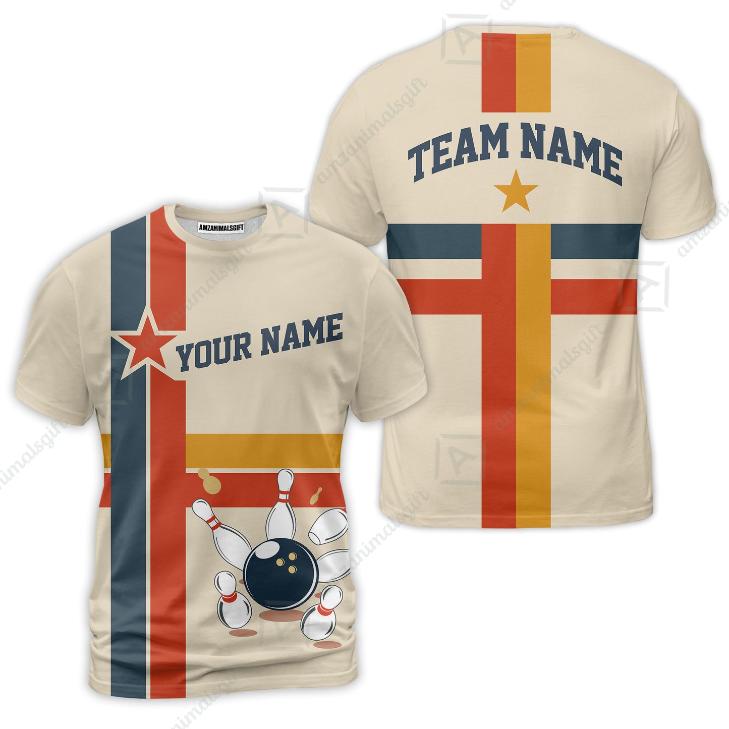 Customized Bowling T-Shirt, Vintage Americana Bowling Style T-Shirt For Bowling Team, Bowlers