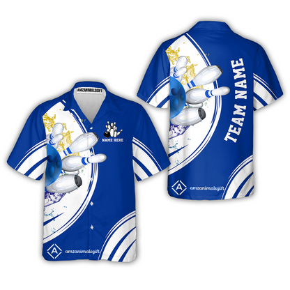 Customized Bowling Team Button Up Shirt Cyan Red Blue Bowling Uniforms Hawaiian Shirt, Personalized Name And Team Name