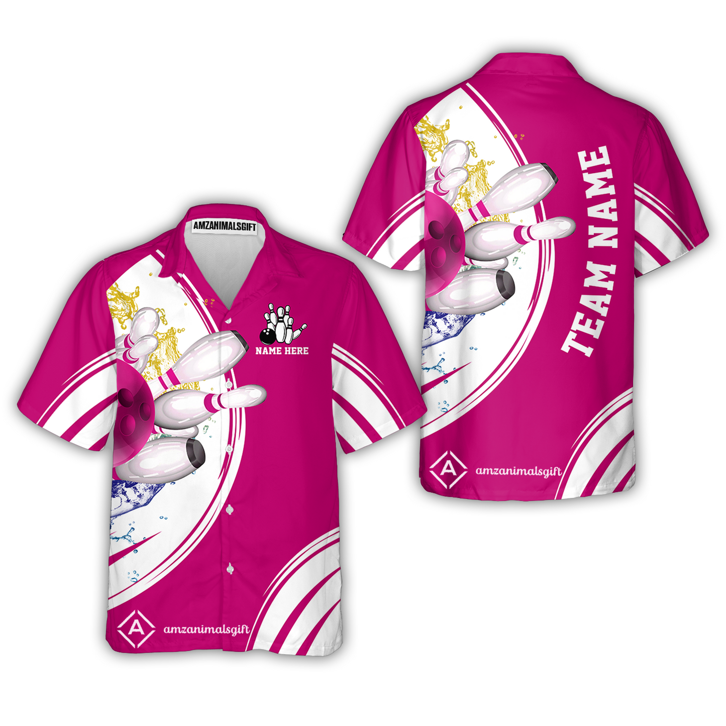 Customized Bowling Team Button Up Shirt Cyan Red Blue Bowling Uniforms Hawaiian Shirt, Personalized Name And Team Name