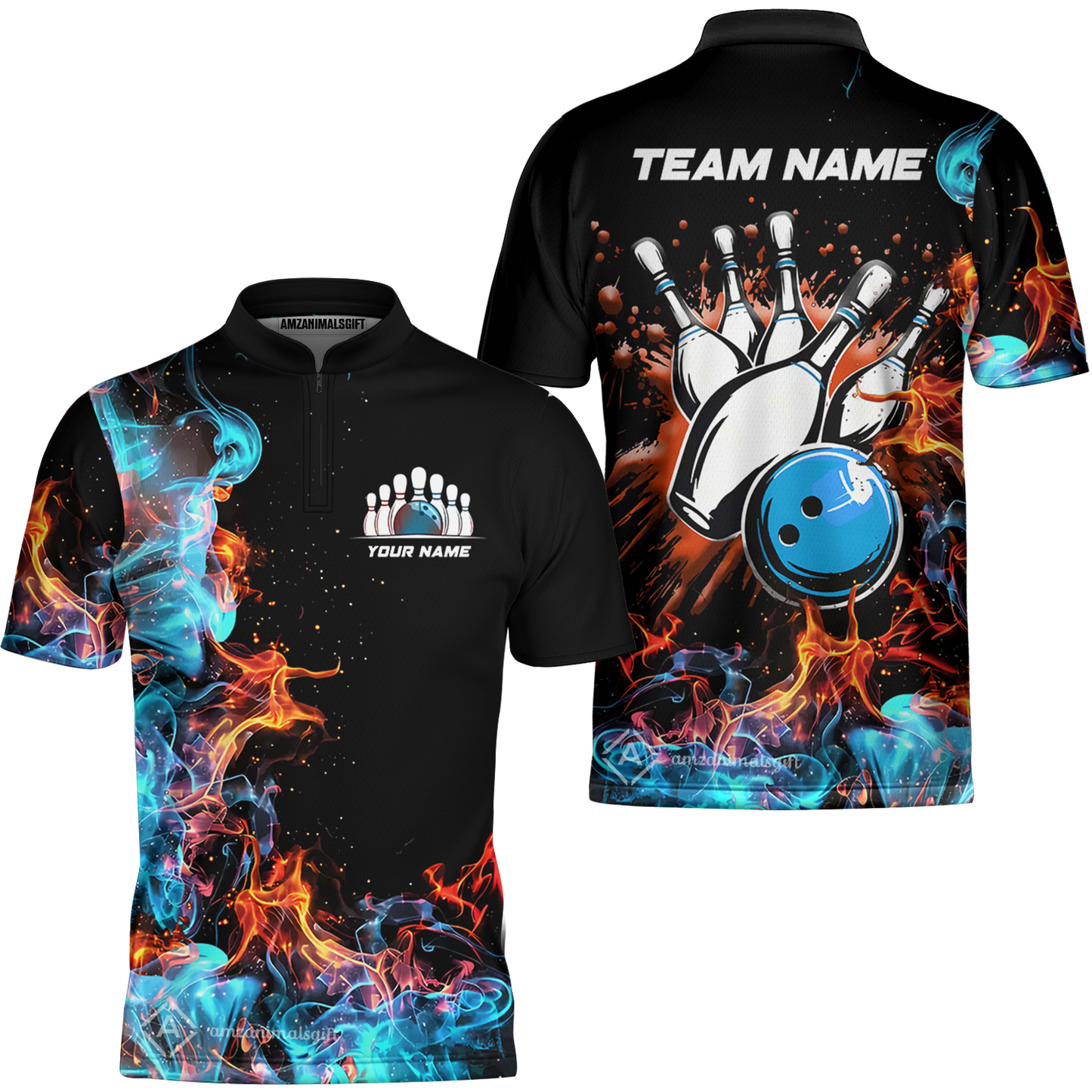 Customized Bowling Team Jersey, Bowling In Fires Multicolor Option Shirts, Custom Bowling Uniforms Jerseys For Bowlers