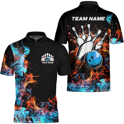 Customized Bowling Team Jersey, Bowling In Fires Multicolor Option Shirts, Custom Bowling Uniforms Jerseys For Bowlers