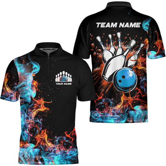 Customized Bowling Team Jersey, Bowling In Fires Multicolor Option Shirts, Custom Bowling Uniforms Jerseys For Bowlers