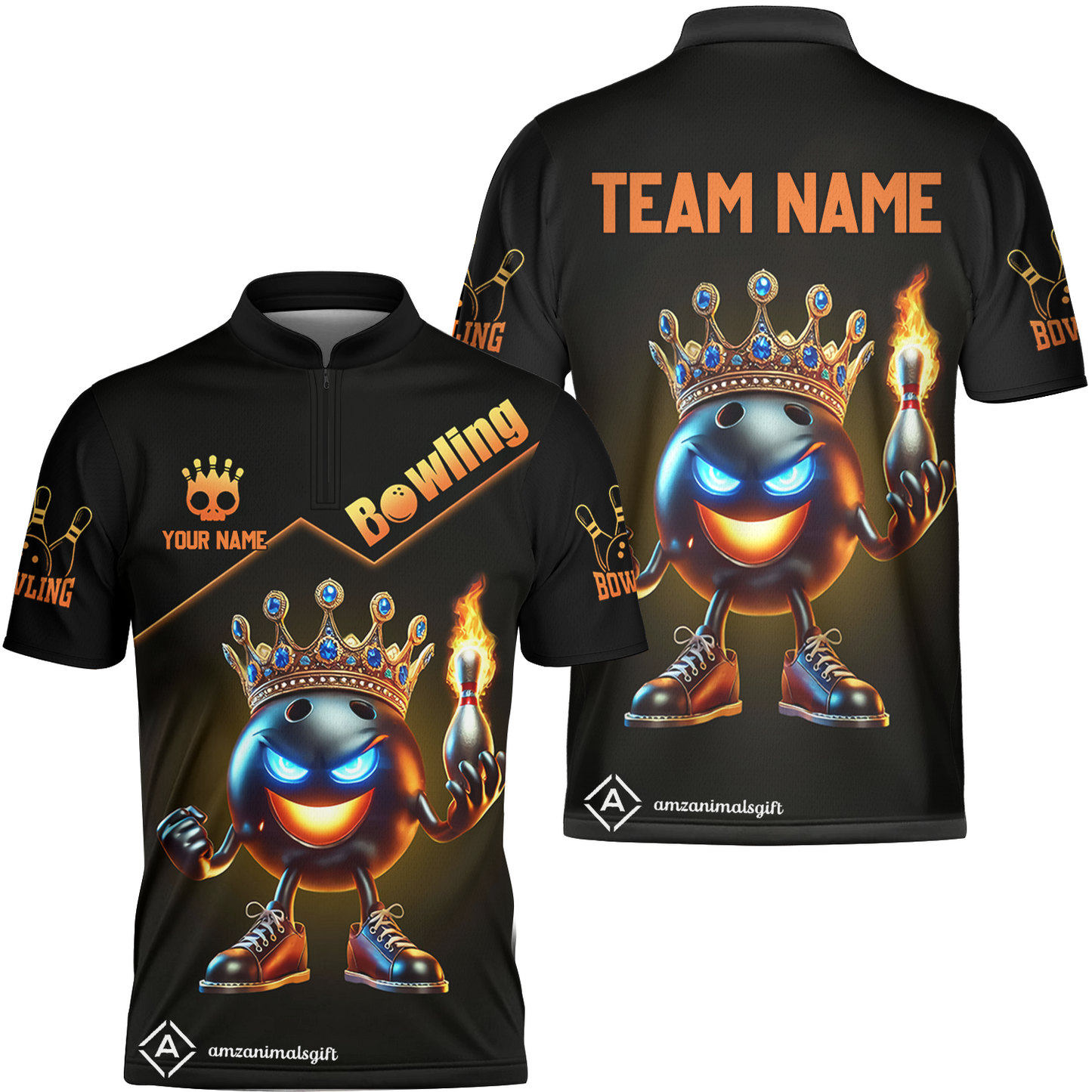 Customized Bowling Team Jersey King Of Bowling Fire Custom Name And Team Name For Bowlers