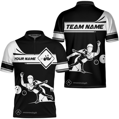 Customized Bowling Team Jersey, Men And Women Playing Bowling Ball Quarter-Zip Stand Collar Uniform Multicolor For Bowlers