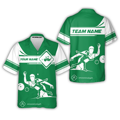 Customized Bowling Button Up Shirt, Men And Women Playing Bowling Ball Hawaiian Shirt Uniform Multicolor For Bowlers