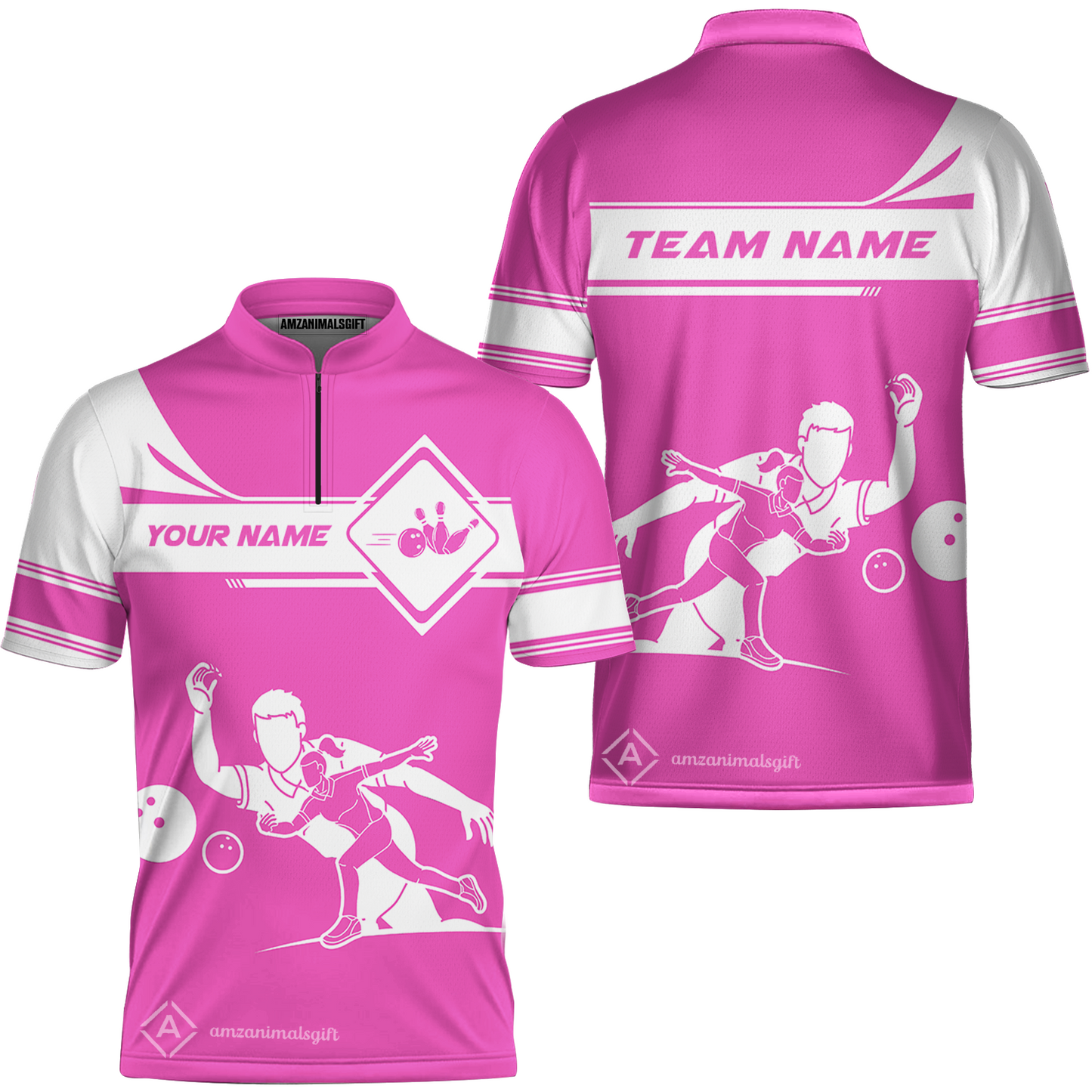 Customized Bowling Team Jersey, Men And Women Playing Bowling Ball Quarter-Zip Stand Collar Uniform Multicolor For Bowlers