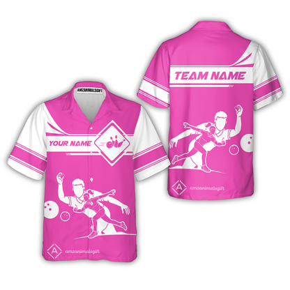 Customized Bowling Button Up Shirt, Men And Women Playing Bowling Ball Hawaiian Shirt Uniform Multicolor For Bowlers