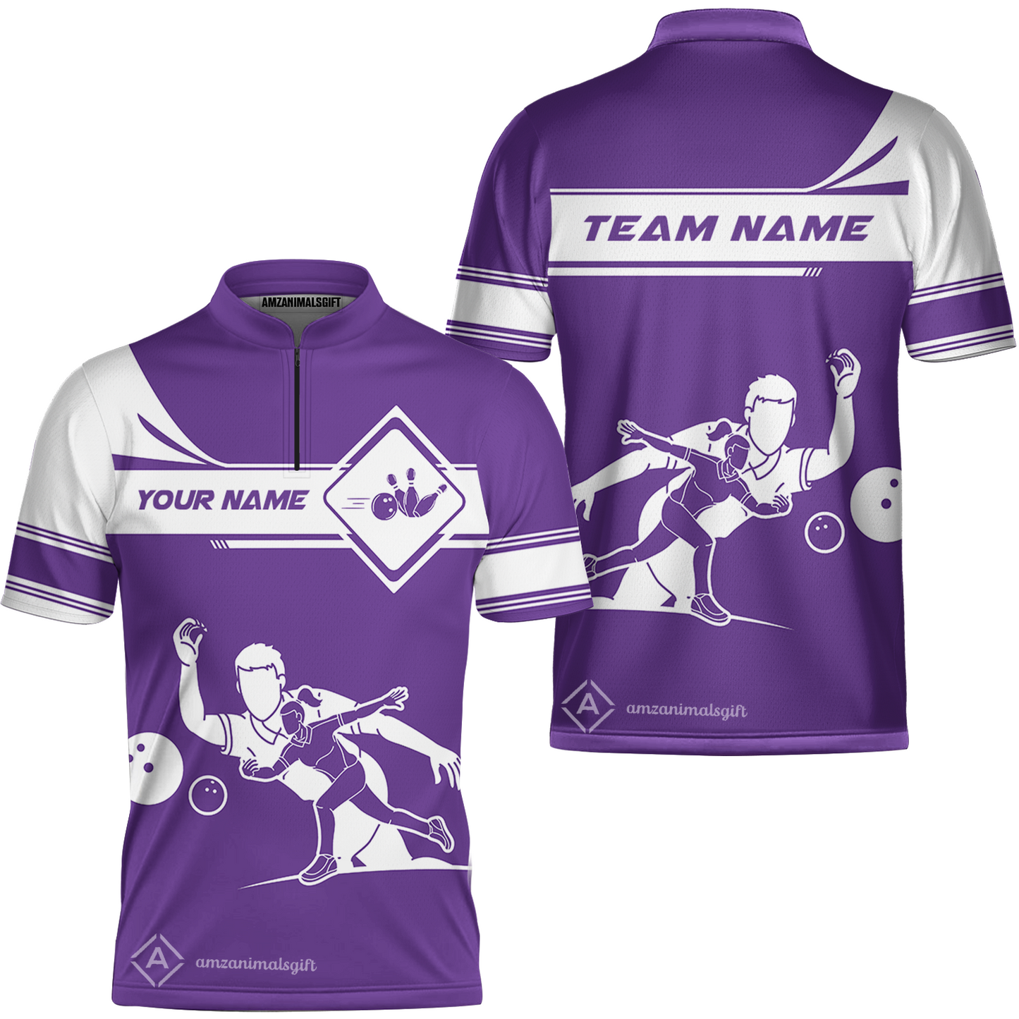 Customized Bowling Team Jersey, Men And Women Playing Bowling Ball Quarter-Zip Stand Collar Uniform Multicolor For Bowlers