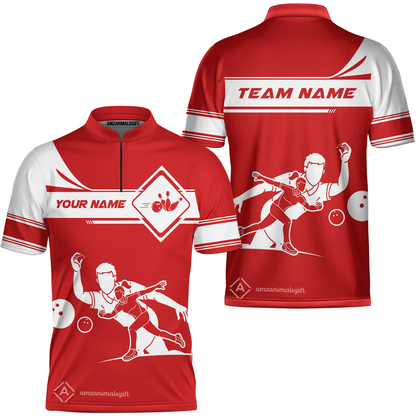 Customized Bowling Team Jersey, Men And Women Playing Bowling Ball Quarter-Zip Stand Collar Uniform Multicolor For Bowlers