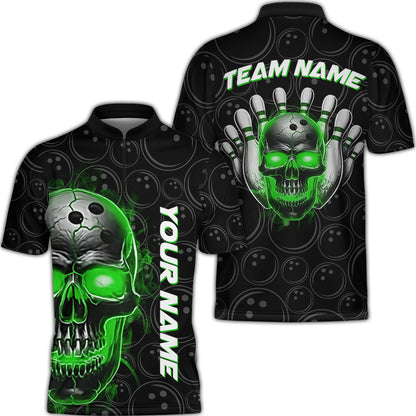 Customized Bowling Team Jersey Skull Flaming In Bowling Pattern Personalized Name Team Name Quarter-Zip Jerseys For Bowlers