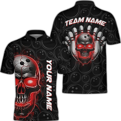 Customized Bowling Team Jersey Skull Flaming In Bowling Pattern Personalized Name Team Name Quarter-Zip Jerseys For Bowlers