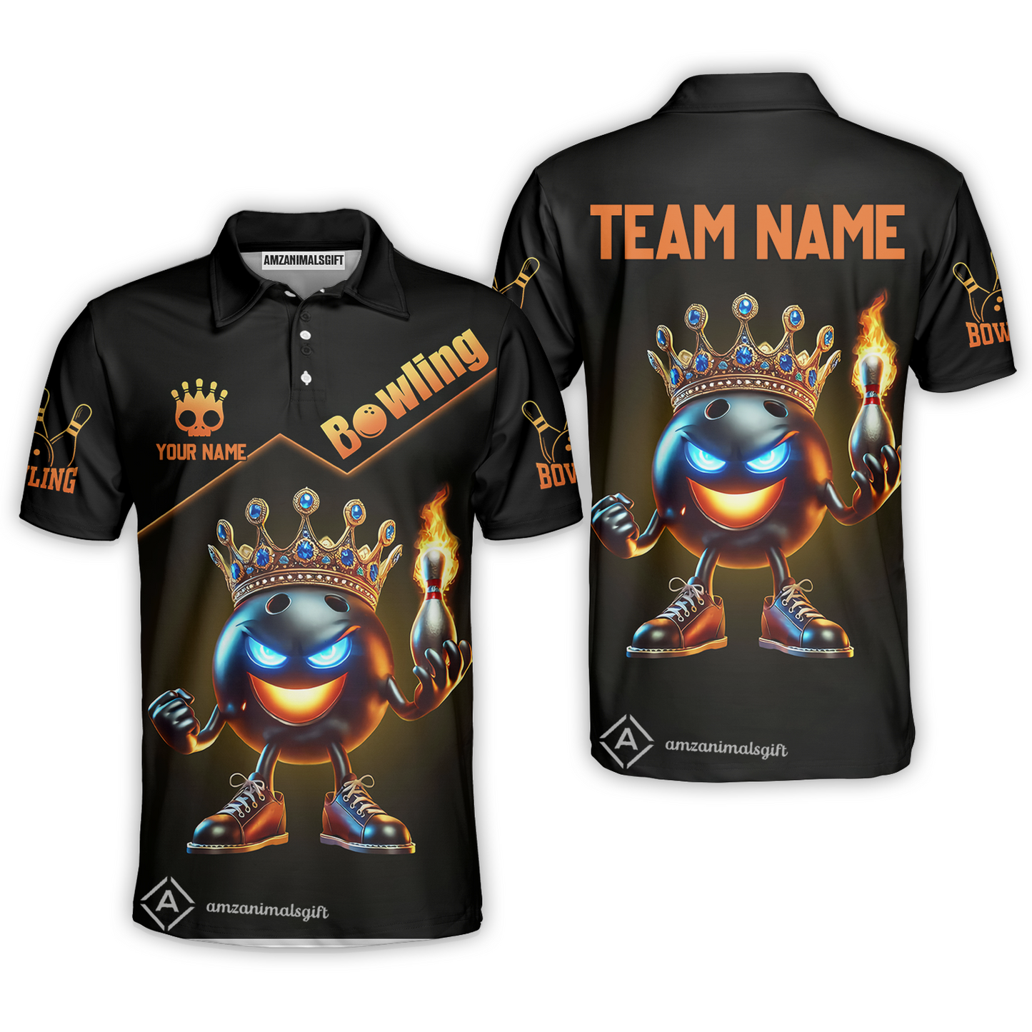 Customized Bowling Team Jersey King Of Bowling Fire Custom Name And Team Name For Bowlers
