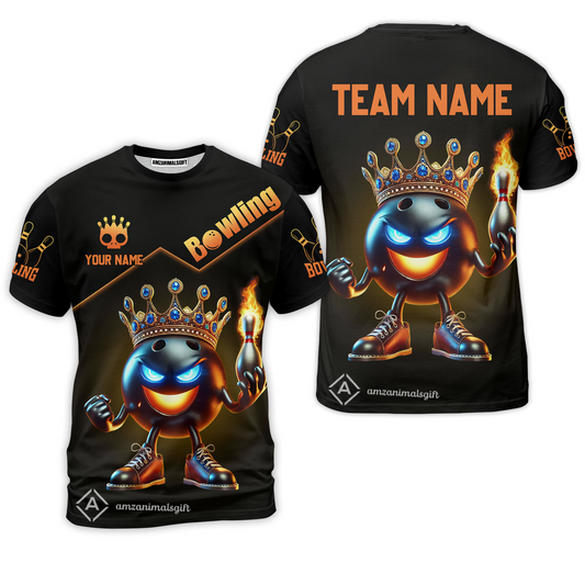 Customized Bowling Team T-Shirt King Of Bowling Fire, Custom Name And Team Name Bowling Shirt For Bowlers