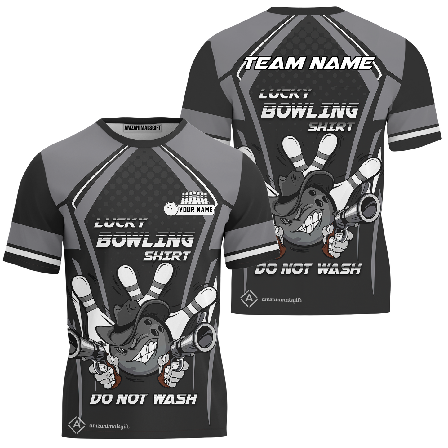 Customized Bowling Team T-Shirt, Lucky Bowling Shirt Do Not Wash Bowling Ball Aiming Guns, Personalized Name Bowling Shirt