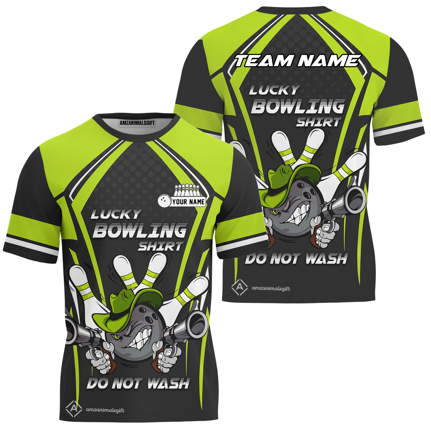 Customized Bowling Team T-Shirt, Lucky Bowling Shirt Do Not Wash Bowling Ball Aiming Guns, Personalized Name Bowling Shirt