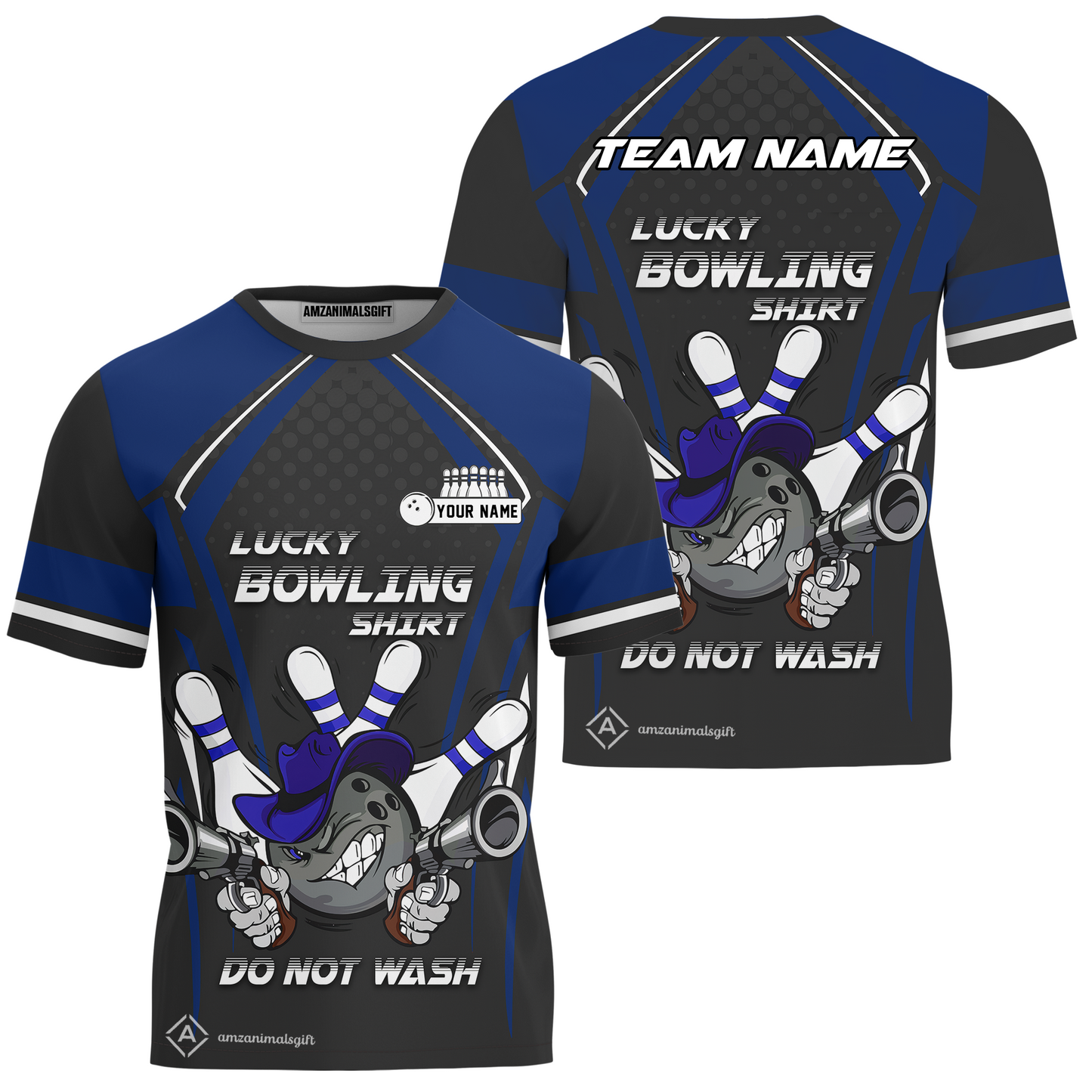Customized Bowling Team T-Shirt, Lucky Bowling Shirt Do Not Wash Bowling Ball Aiming Guns, Personalized Name Bowling Shirt