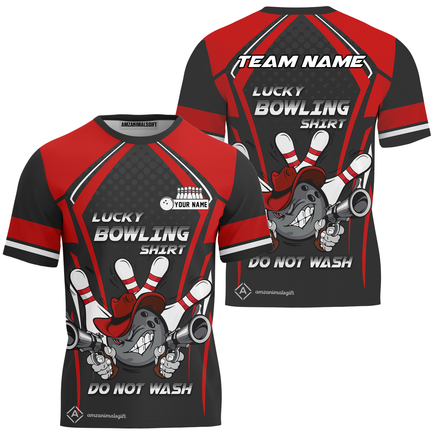 Customized Bowling Team T-Shirt, Lucky Bowling Shirt Do Not Wash Bowling Ball Aiming Guns, Personalized Name Bowling Shirt