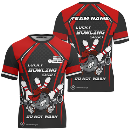 Customized Bowling Team T-Shirt, Lucky Bowling Shirt Do Not Wash Bowling Ball Aiming Guns, Personalized Name Bowling Shirt