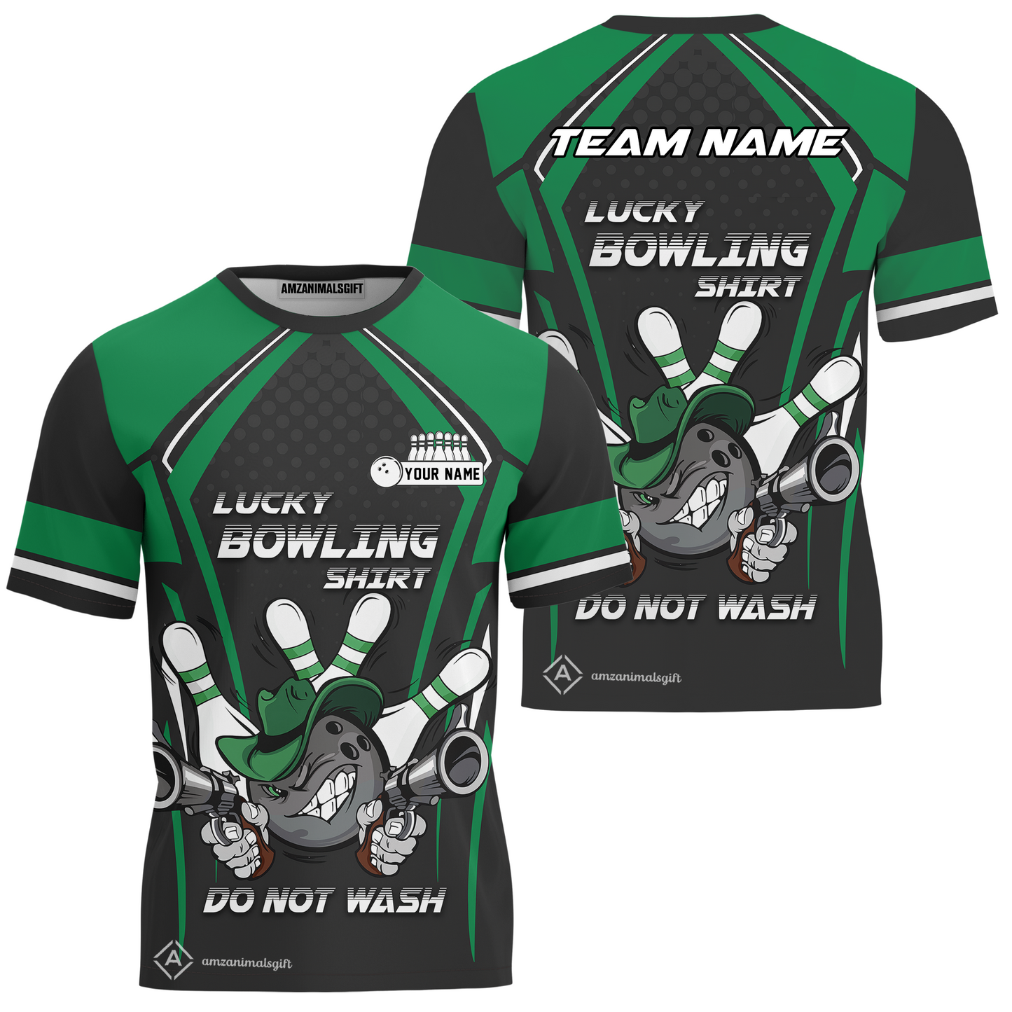 Customized Bowling Team T-Shirt, Lucky Bowling Shirt Do Not Wash Bowling Ball Aiming Guns, Personalized Name Bowling Shirt