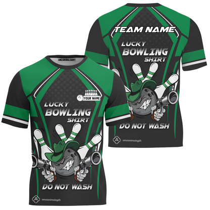 Customized Bowling Team T-Shirt, Lucky Bowling Shirt Do Not Wash Bowling Ball Aiming Guns, Personalized Name Bowling Shirt