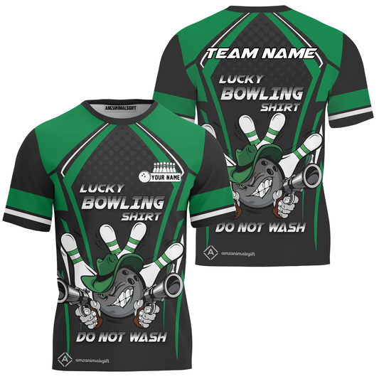 Customized Bowling Team T-Shirt, Lucky Bowling Shirt Do Not Wash Bowling Ball Aiming Guns, Personalized Name Bowling Shirt
