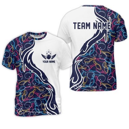 Customized Bowling Button Up Shirt, Skittles And Balls Outline Bowling Pattern Hawaiian Shirt Custom Name For Bowlers