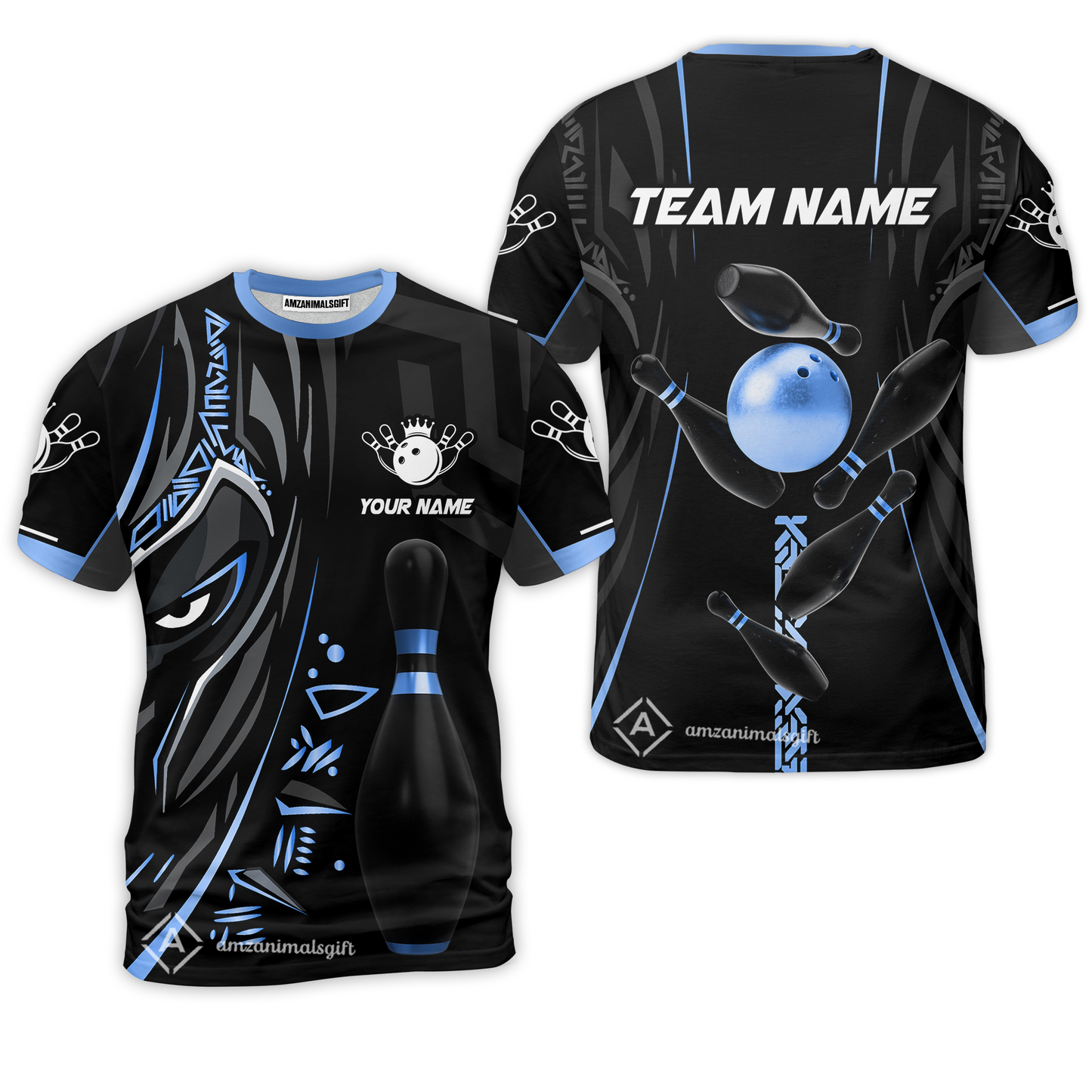 Customized Bowling Team T-Shirts Ball & Pins Black Panther, Personalized Name Multicolor Hawaiian Shirt For Bowlers