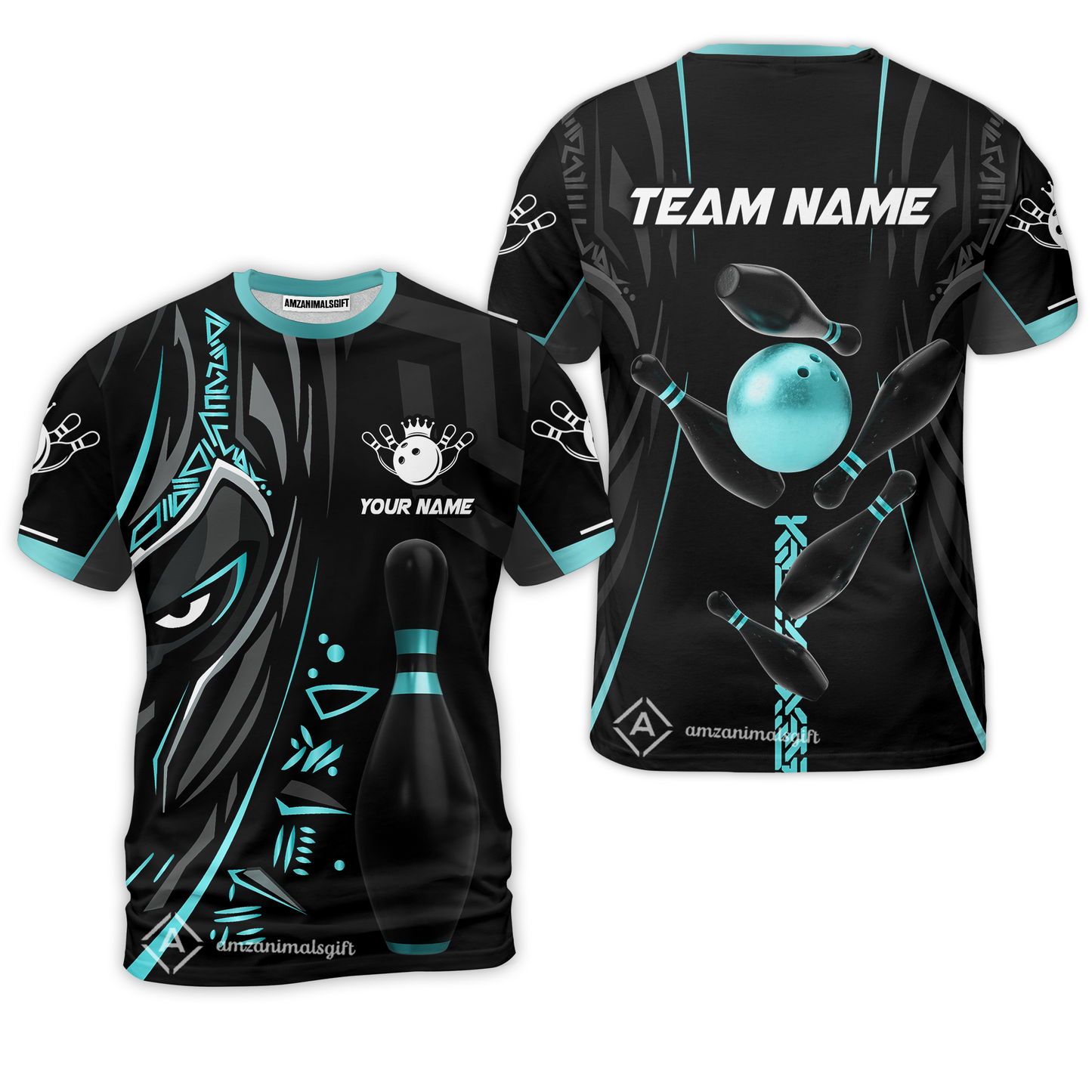 Customized Bowling Team T-Shirts Ball & Pins Black Panther, Personalized Name Multicolor Hawaiian Shirt For Bowlers