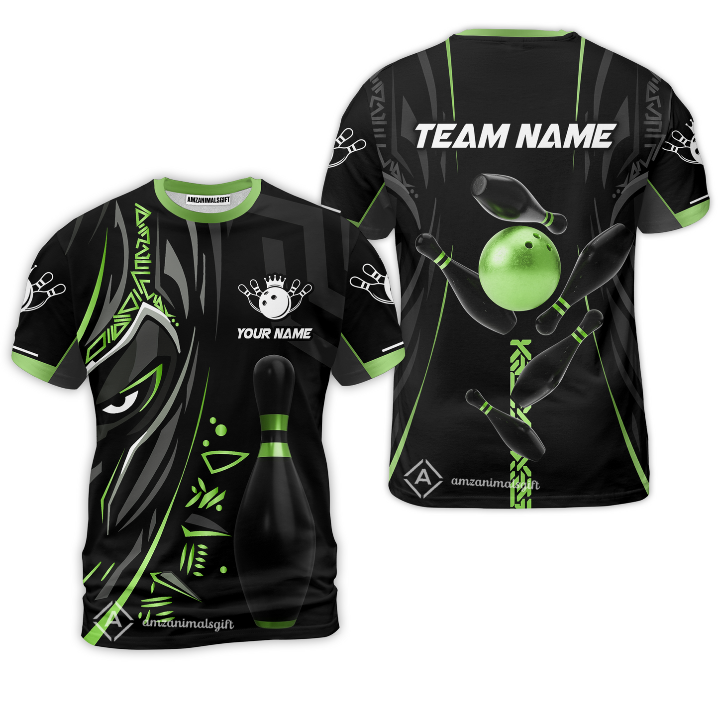 Customized Bowling Team T-Shirts Ball & Pins Black Panther, Personalized Name Multicolor Hawaiian Shirt For Bowlers