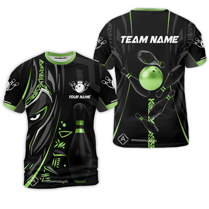 Customized Bowling Team T-Shirts Ball & Pins Black Panther, Personalized Name Multicolor Hawaiian Shirt For Bowlers