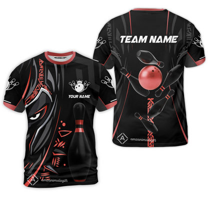Customized Bowling Team T-Shirts Ball & Pins Black Panther, Personalized Name Multicolor Hawaiian Shirt For Bowlers