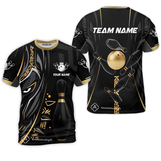 Customized Bowling Team T-Shirts Ball & Pins Black Panther, Personalized Name Multicolor Hawaiian Shirt For Bowlers