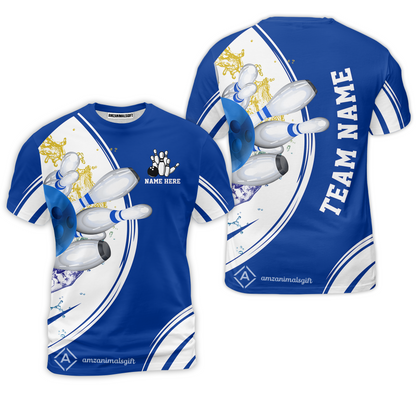 Customized Bowling Team T-Shirts, Custom Cyan Red Blue Bowling Uniforms Jerseys, Personalized Name And Team Name