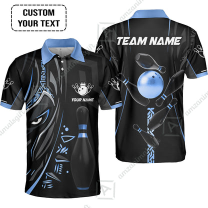 Customized Bowling Team Unisex Polo Shirts Bowling Ball & Pins Black Panther, Personalized Name Multicolor Shirt For Bowlers