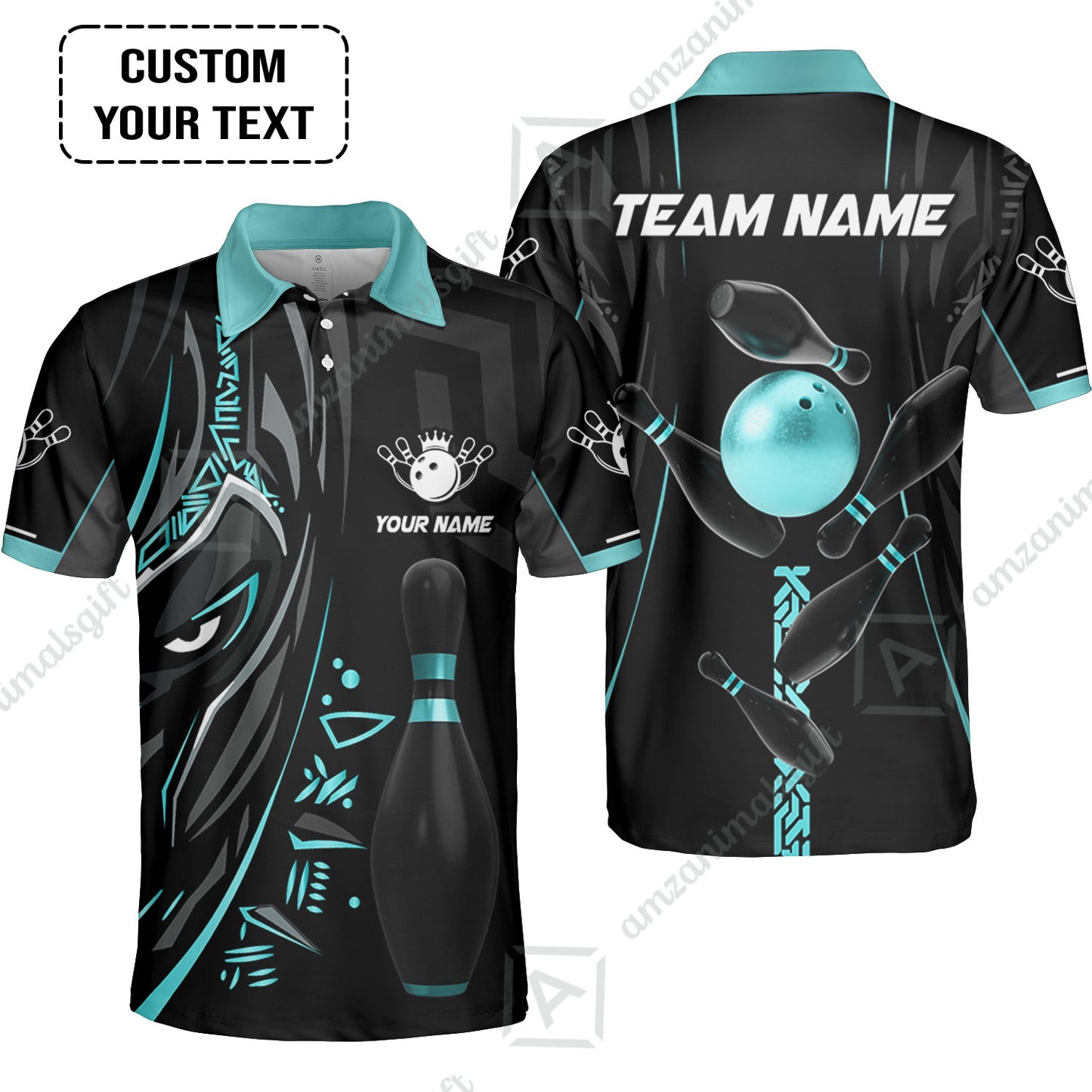 Customized Bowling Team Unisex Polo Shirts Bowling Ball & Pins Black Panther, Personalized Name Multicolor Shirt For Bowlers