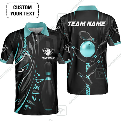 Customized Bowling Team Unisex Polo Shirts Bowling Ball & Pins Black Panther, Personalized Name Multicolor Shirt For Bowlers