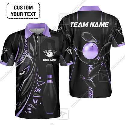 Customized Bowling Team Unisex Polo Shirts Bowling Ball & Pins Black Panther, Personalized Name Multicolor Shirt For Bowlers
