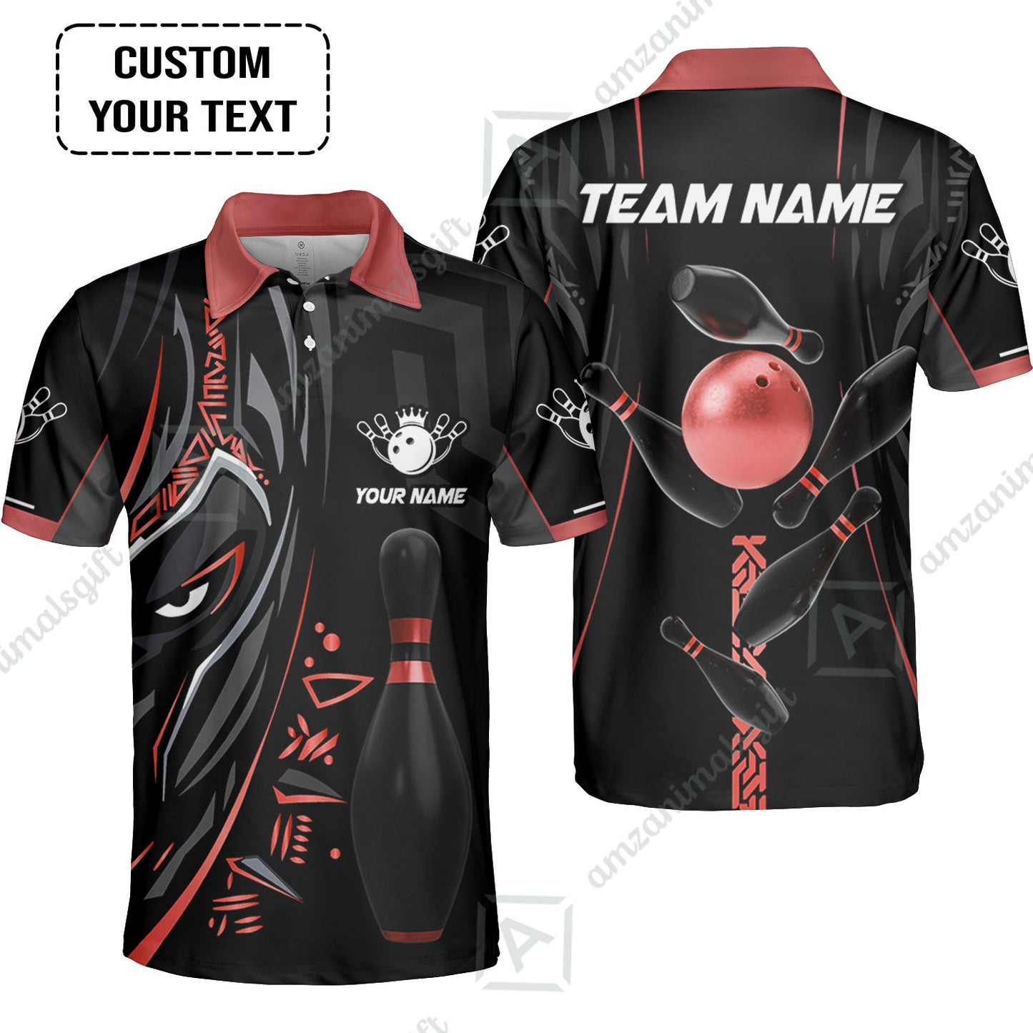 Customized Bowling Team Unisex Polo Shirts Bowling Ball & Pins Black Panther, Personalized Name Multicolor Shirt For Bowlers