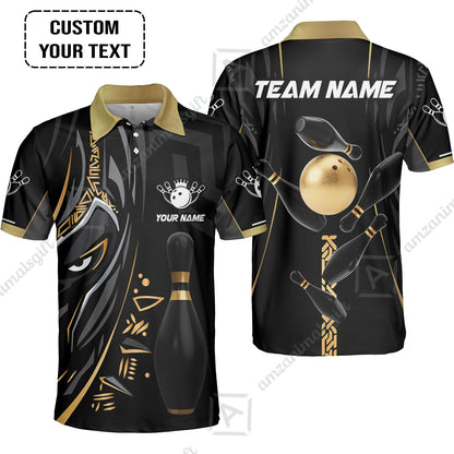 Customized Bowling Team Unisex Polo Shirts Bowling Ball & Pins Black Panther, Personalized Name Multicolor Shirt For Bowlers