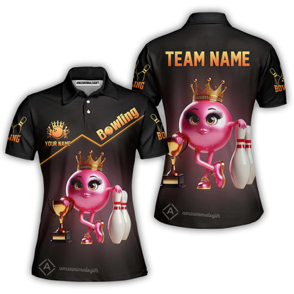 Customized Bowling Team Women Polo Shirt King Of Bowling Fire, Custom Name And Team Name Bowling Shirt For Bowlers