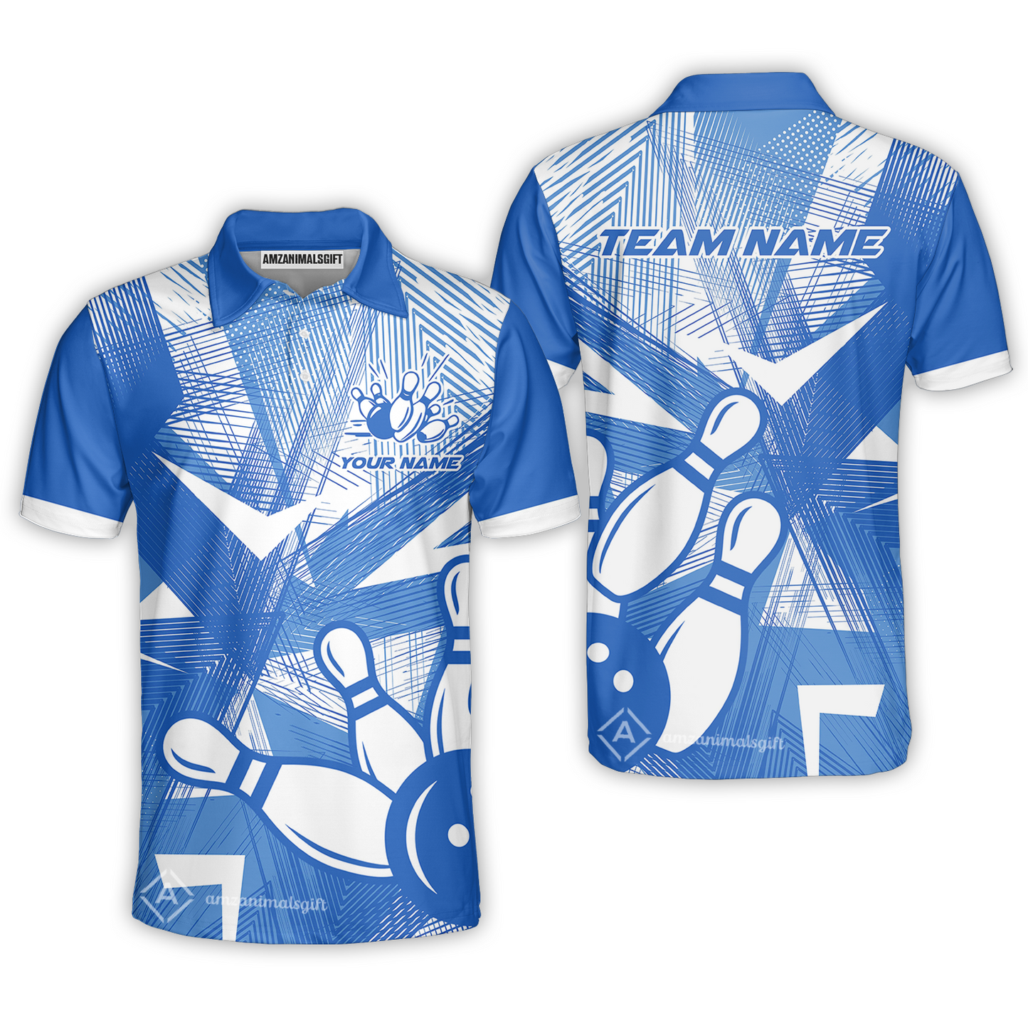 Customized Bowling Unisex Polo Shirt, Bowling Ball And Pins Esport Pattern Polo Shirt Uniform For Bowlers, Bowling Team